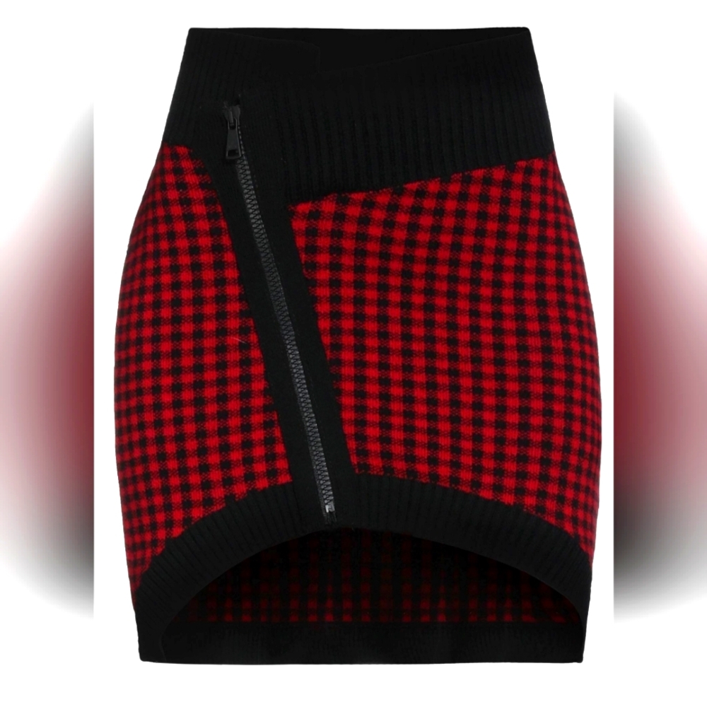 N°21 Red & Black Checked Knit Zip Mini Skirt